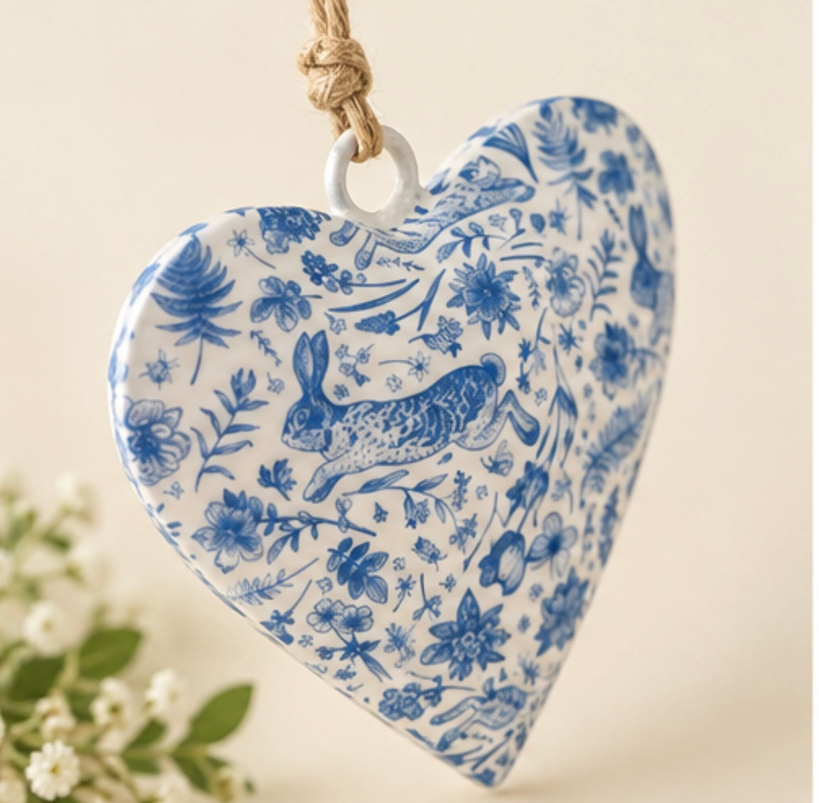 Blue Hare Hanging Floral Heart