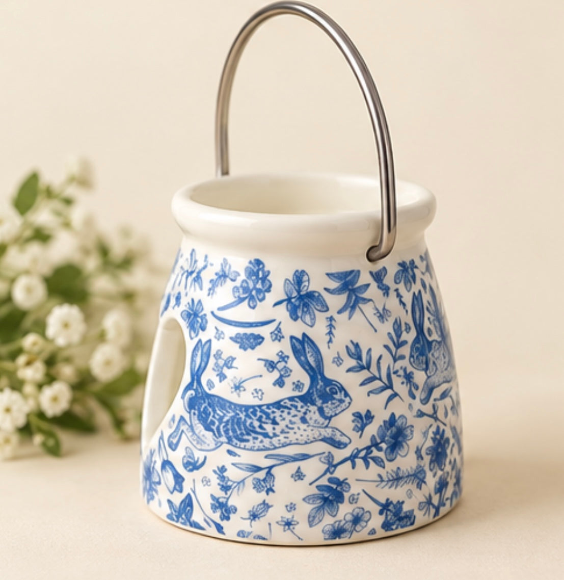 Blue Hare Candle Holder with handle