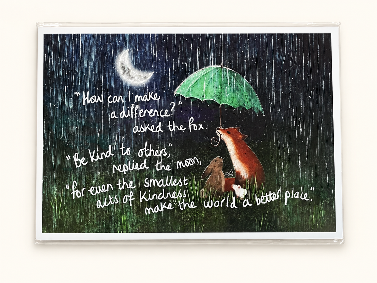 Fox Under the Moon – Kindness – A4 Art Print