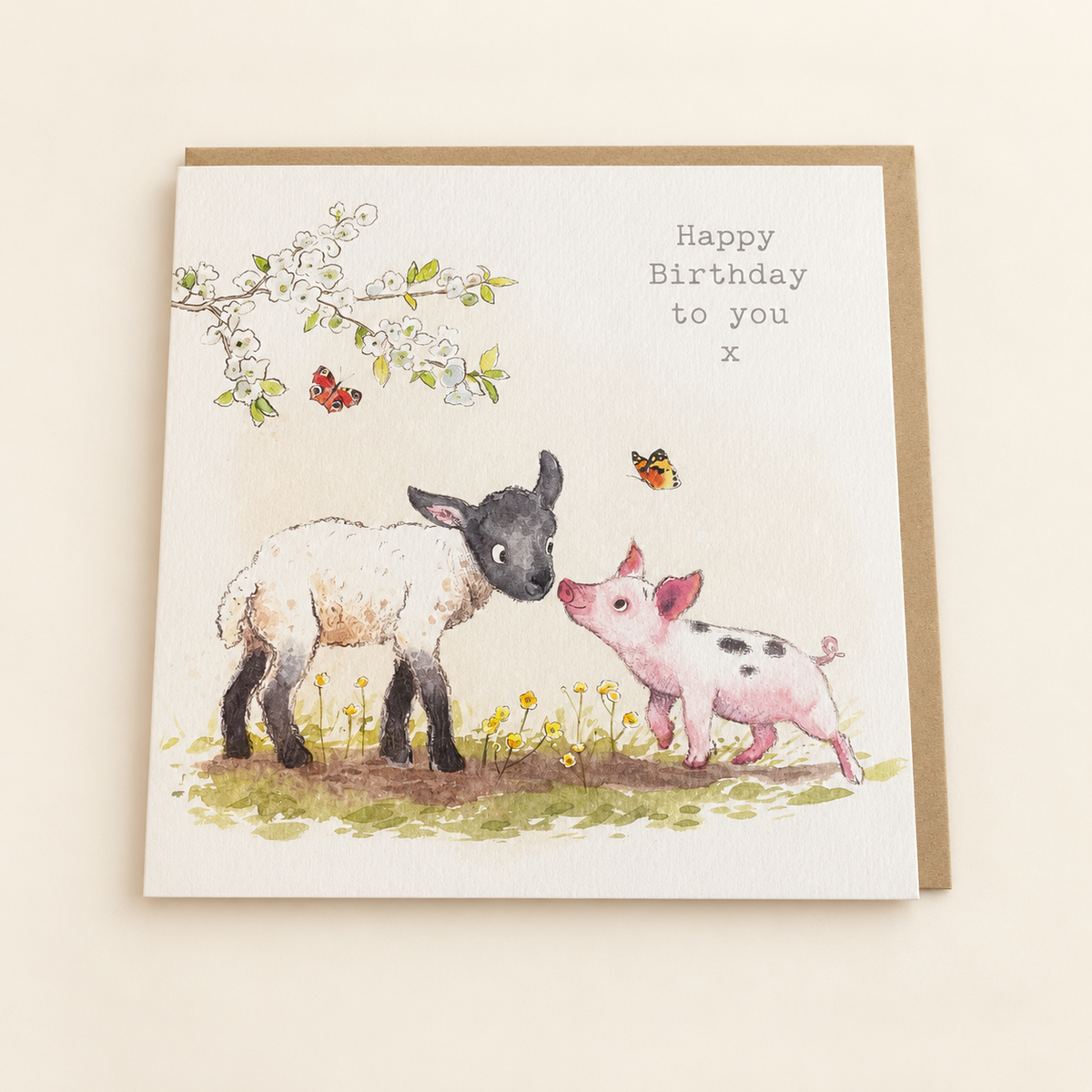 Lamb & Piglet Birthday Greeting Card