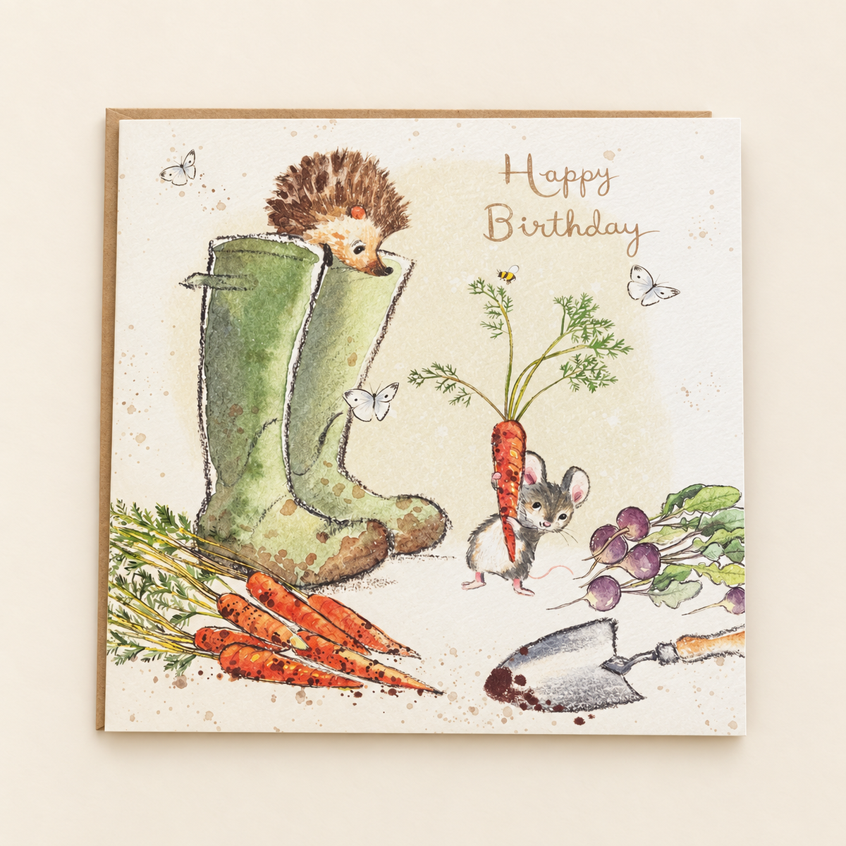 Happy Birthday Hedgehog & Mouse in Wellies Greeting Card