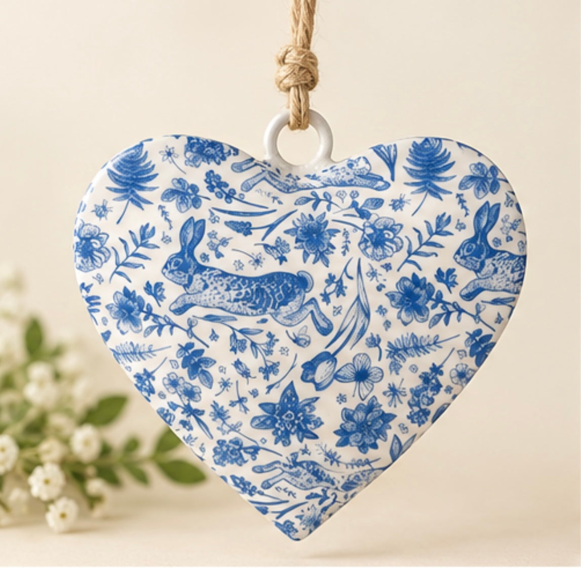 Blue Hare Hanging Floral Heart