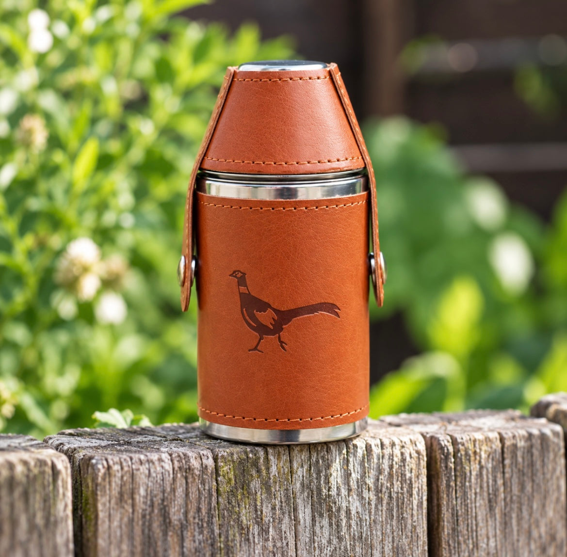 Pheasant Hip Flask Gift Set – Stainless Steel 6oz with 2 Cup