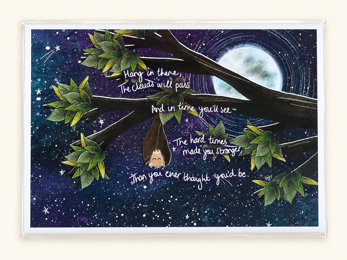 Fox Under the Moon – Hang in There – A4 Art Print
