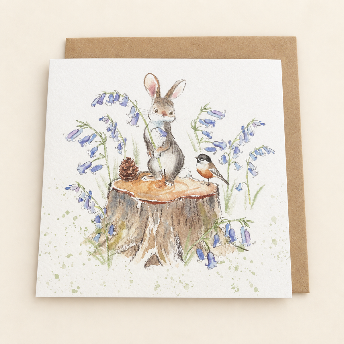 Woodland Rabbit & Bluebells Blank Greeting Card