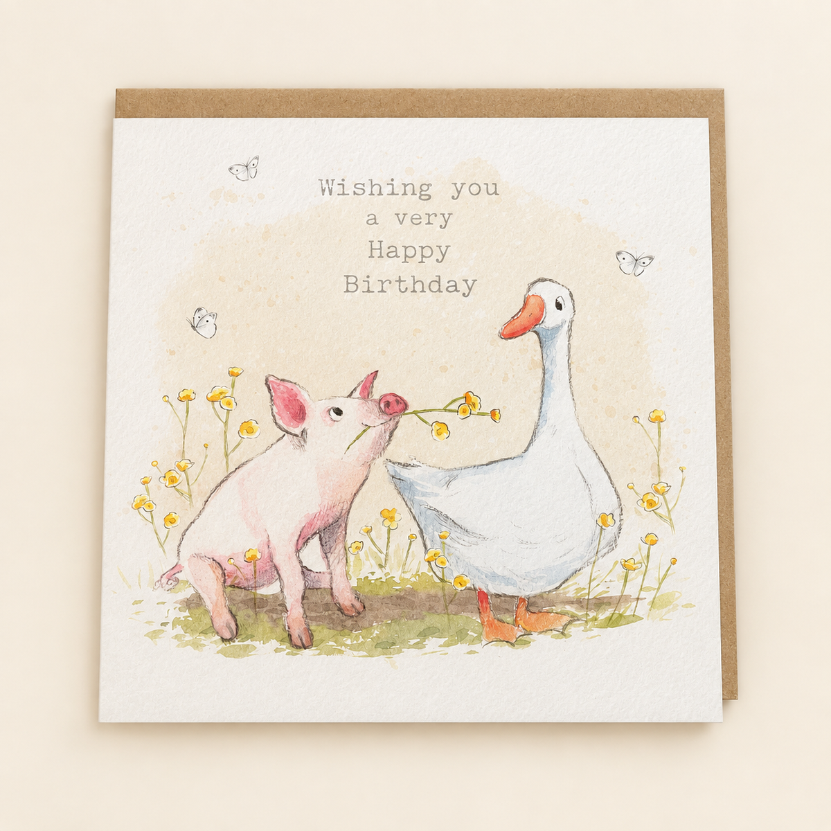 Pig & Goose Birthday Greeting Card