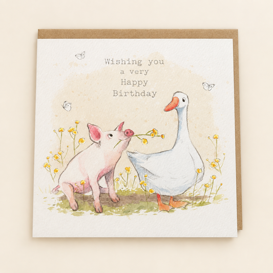 Pig & Goose Birthday Greeting Card