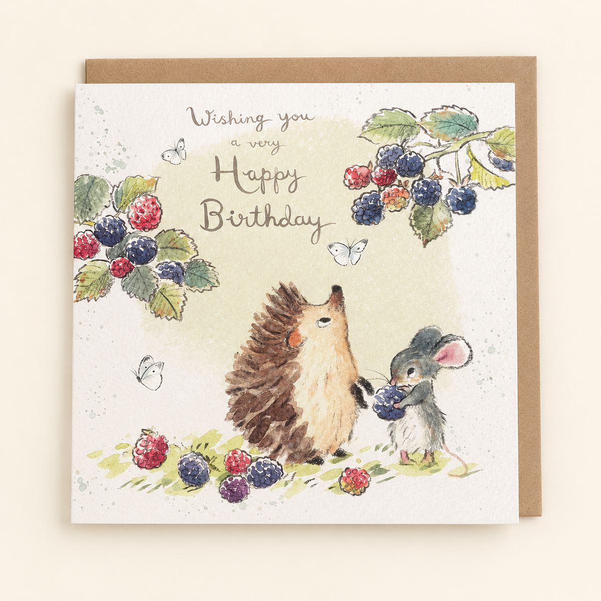 Hedgehog & Mouse Blackberry Birthday Greeting Card