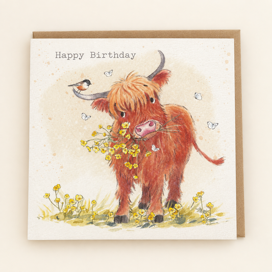 Highland Cow Happy Birthday Greeting Card