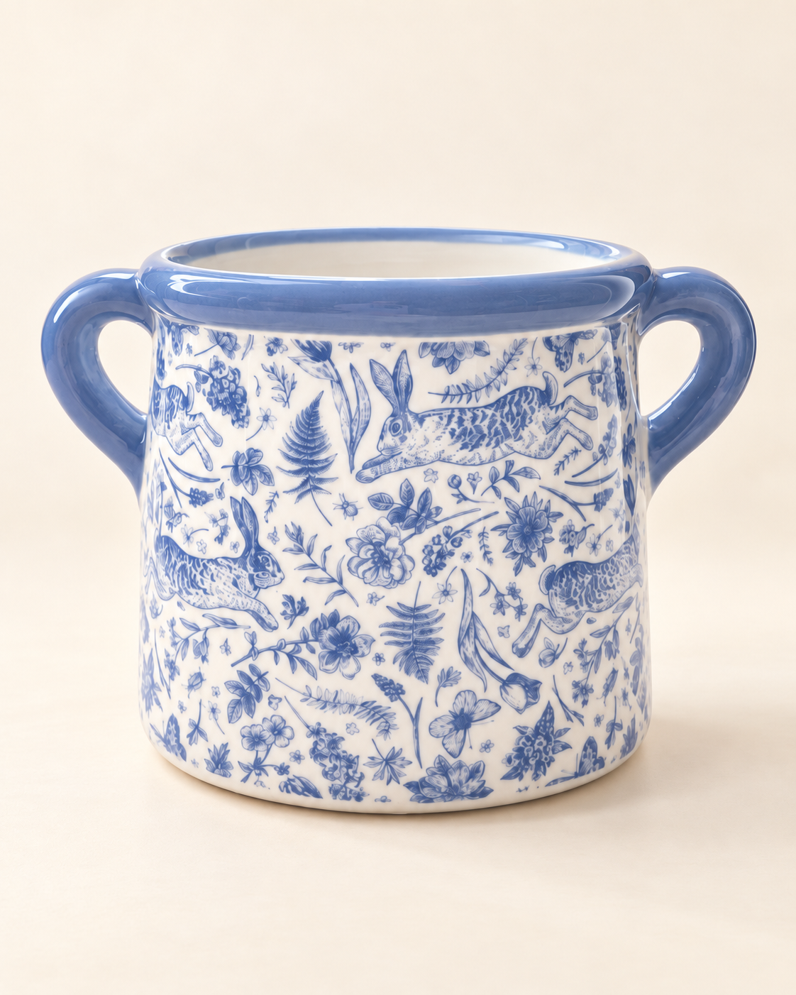 Blue Hare Floral Pot