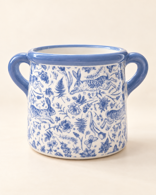 Blue Hare Floral Pot