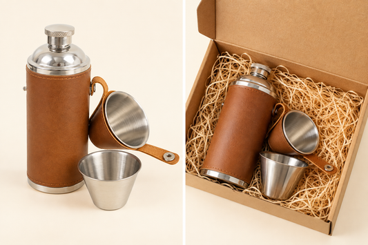Hunter Hip Flask Gift Set – Stainless Steel 6oz with 2 Cups