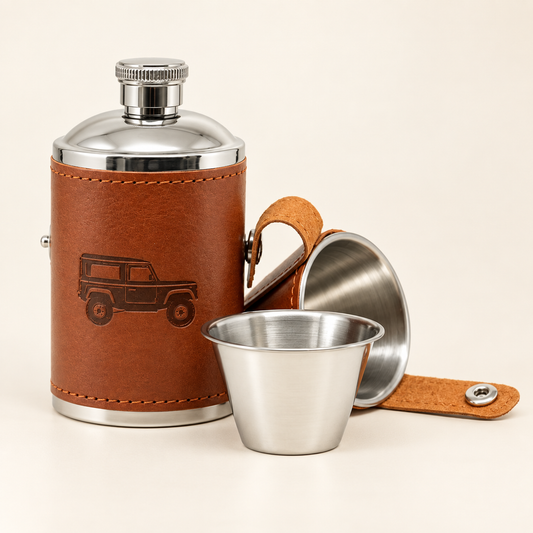 Land Vehicle Hip Flask Gift Set – Stainless Steel 6oz with 2 Cups